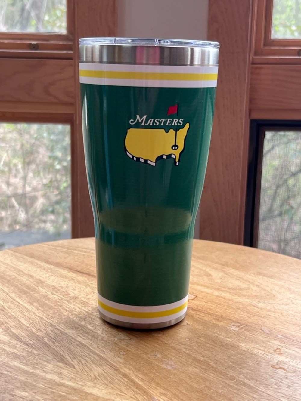 Masters Green Tumbler with Yellow Logo and White Striping
